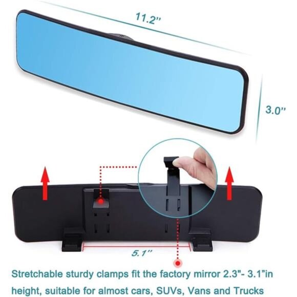 Anti Glare Rear View Mirror for Car,Clip on Wide Angle Panoramic Rearview Mirror - Picture 5 of 8